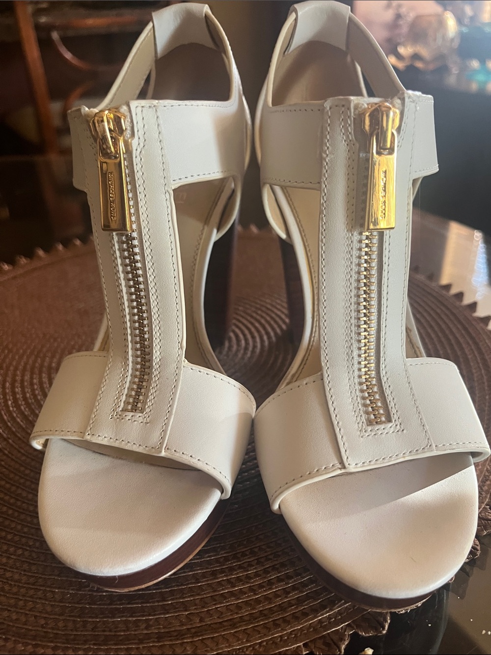 Michael Kors White Open-Toe Zip Heels